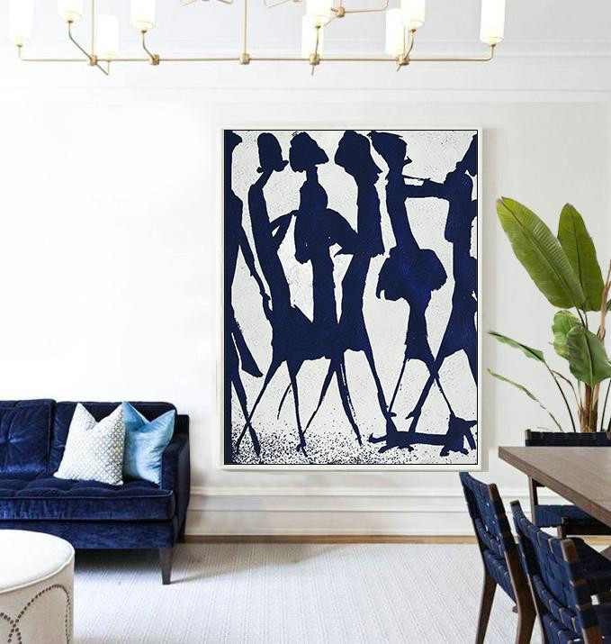 Hand Made Abstract Art,Buy Hand Painted Navy Blue Abstract Painting Online,Living Room Wall Art